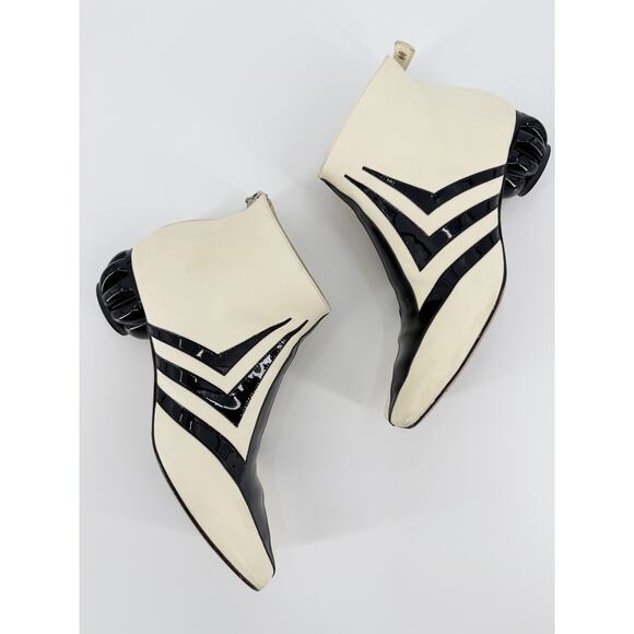 CHANEL Shoes - Chanel Ankle Boots Black Ivory Patent Leather Square Toe Heritage 37 2012 Runway